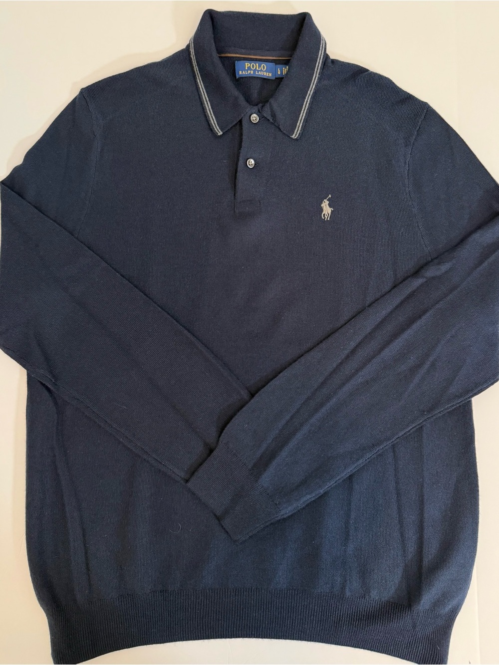 *Rare* Polo Ralph Lauren Navy Long-Sleeve Fine Merino Wool Polo | Large